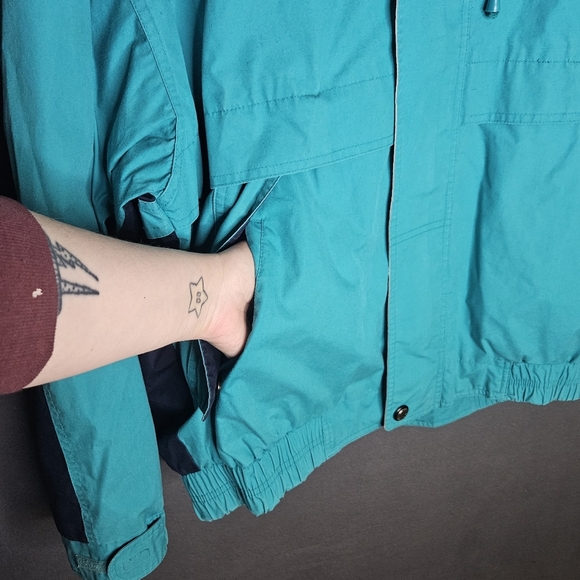 London Fog Men's Large Zip Windbreaker Jacket Teal Blue Colorblock Vintage Sail - Picture 2 of 16